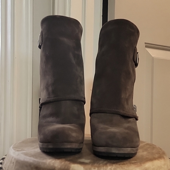 Prada Moto Fold Over Wedge Ankle Boots - Picture 1 of 5
